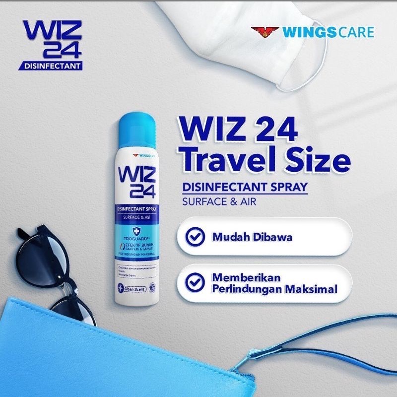 WIZ 24 Desinfektan SPRAY Udara Ruangan AEROSOL 100ml Air Disinfectant Spray Wings Saniter wiz24