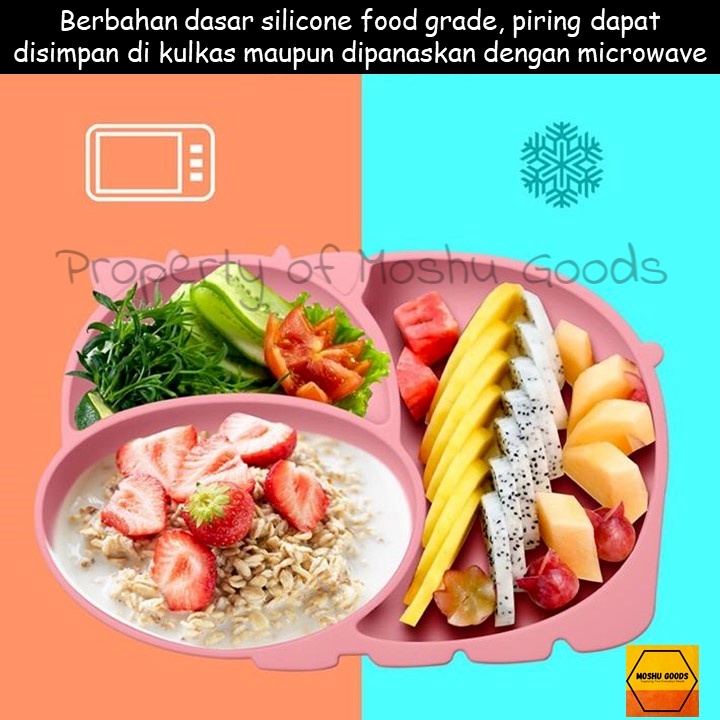 Set Piring Sendok Silikon Suction Anti tumpah/Silicone Suction Plate Spoon Set/Silicone Feeding Set MPASI