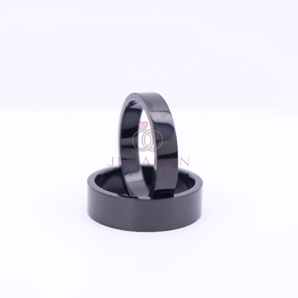 [UKIR NAMA + BOX HATI] Cincin Couple Titanium Flat Hitam BONUS Gelang Couple