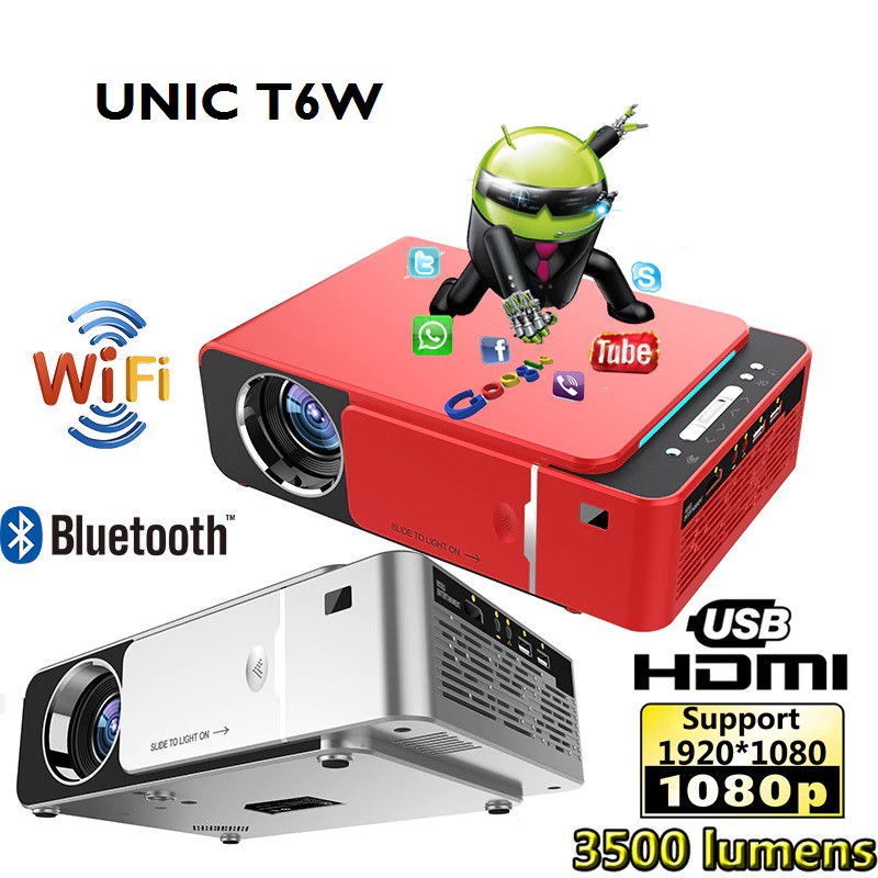 UNIC T6W - LED 720P HD Projector 3500 Lumens with Android 9.1 Pie OS - Proyektor 3500 Lumens 720P Android