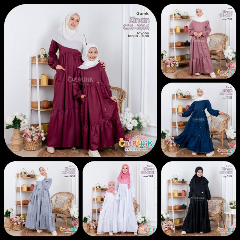 TERMURAH SET SETELAN BAJU GAMIS MUSLIM KINAN PUTIH PINK MAROON DENIM HITAM POLOS COUPLE SARIMBIT MOM