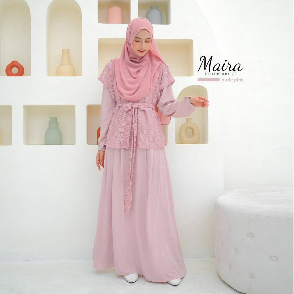 Riskirich Maira Dress 4in1 Style Variasi Outer Bisa Lepas Pasang Gamis Remaja Dewasa Stylish Kekinian