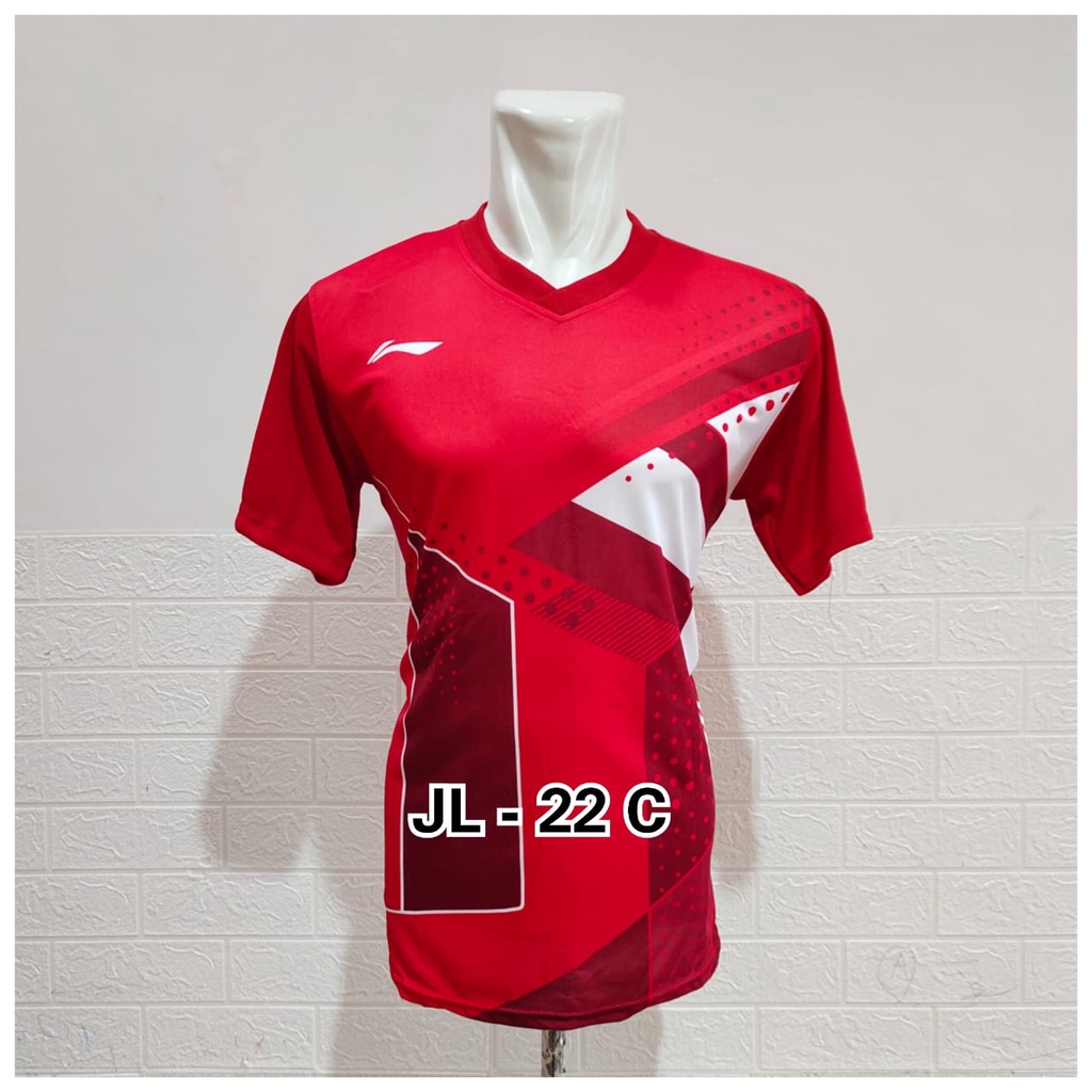 Baju Badminton Printing Garis Kotak Merah - Jersey Badminton Printing Garis Kotak Merah