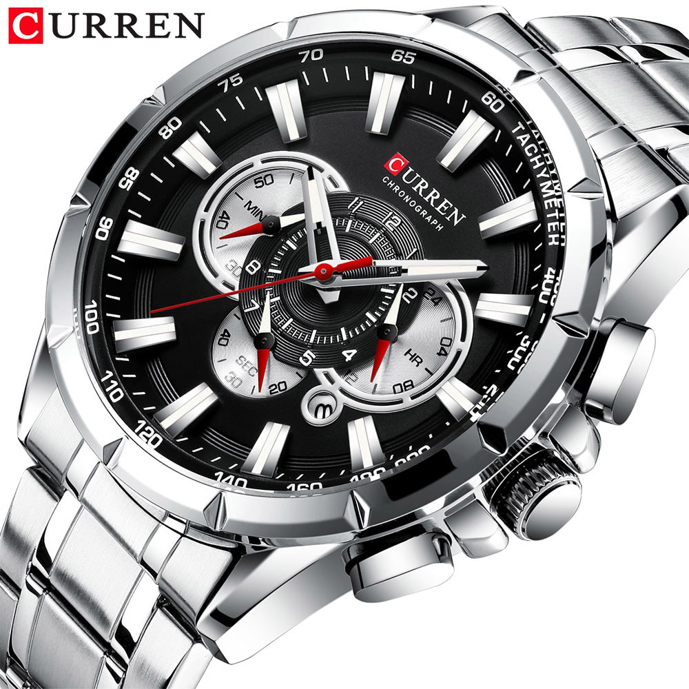 CURREN 8363 Jam Tangan Pria Analog Stainless Steel Chronograph Aktif Luminous Hand WATCHKITE WKOS