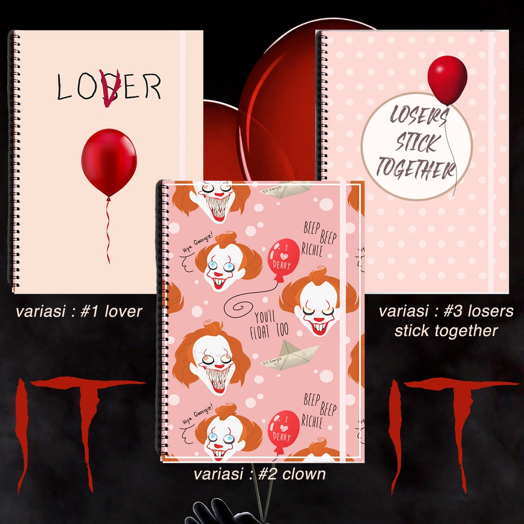 

IT MOVIE LOSER PENNYWISE Spiral Ruled Notebook Diary Journal Office School Supplies Buku Tulis