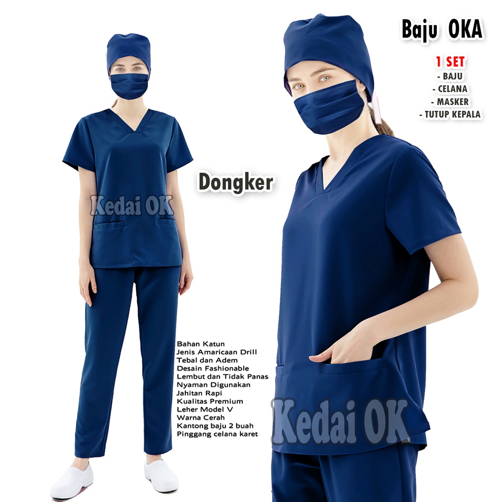 Baju Oka Leher V / Baju Jaga Dokter/perawat / Baju OK lengan pendek