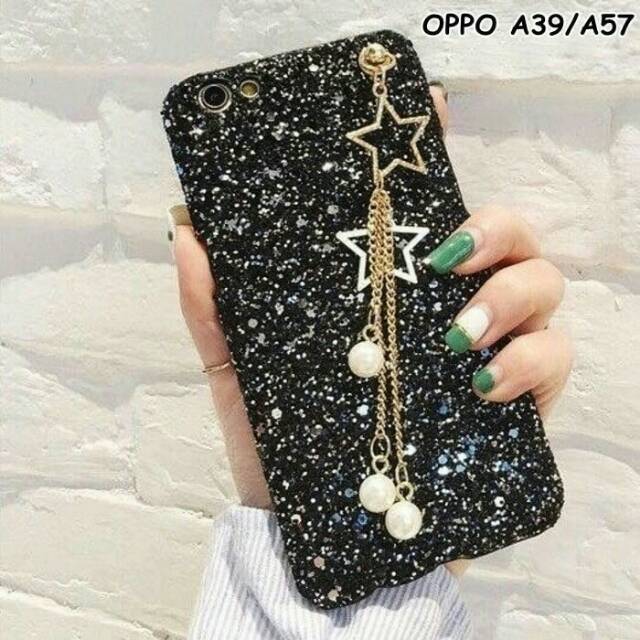 CASING HP UNTUK OPPO A39/A57 - ELEGANT GLAM DIAMOND BLING STAR PEARL PENDANT HARD CASE