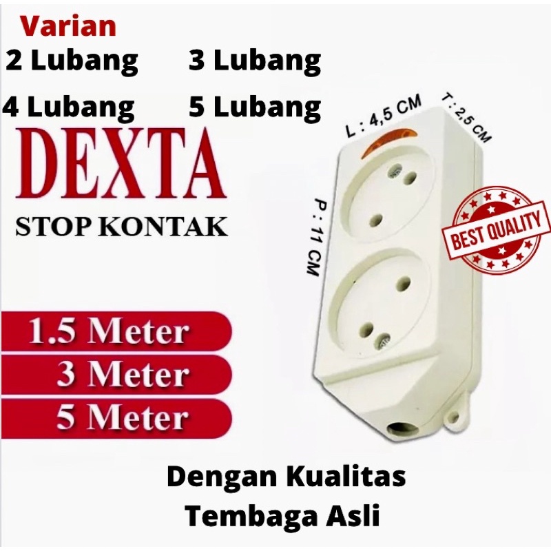 Hope Store - Stop Kontak Listrik Gepeng 2 3 4 5 Lubang + Kabel 1,5 3 5 Meter Full SNI DEXTA
