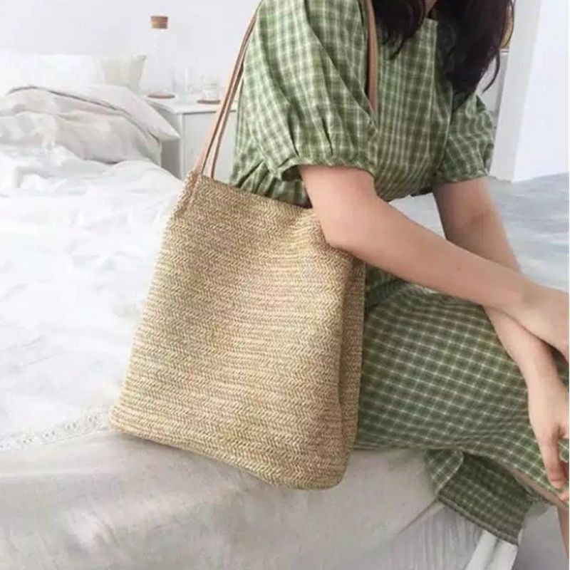 TW1828 Tas Wanita Impor Totebag Model Rajut Simpel Elegan Keren