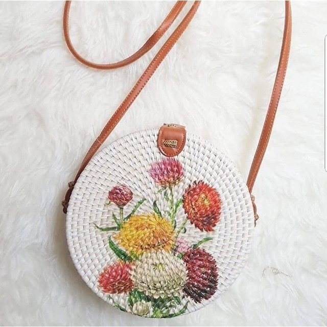 

Tas Rotan Lukis / Decoupage Bunga Mitir 20cm