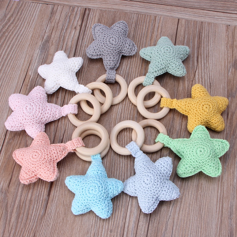 Mary Mainan Teether Bentuk Bintang Bahan Kayu Untuk Bayi