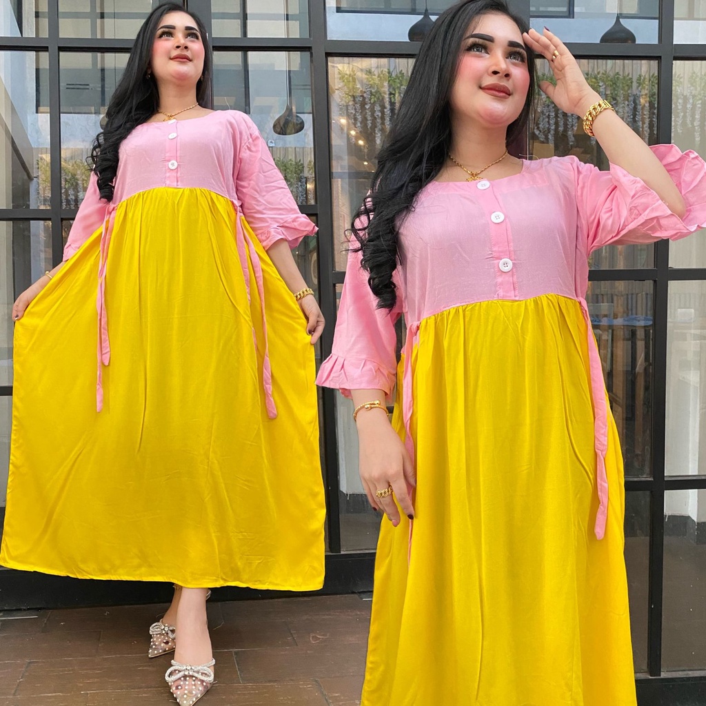 Gamis rayon warna warni branded bestseller DASTER REMPEL SUSUN