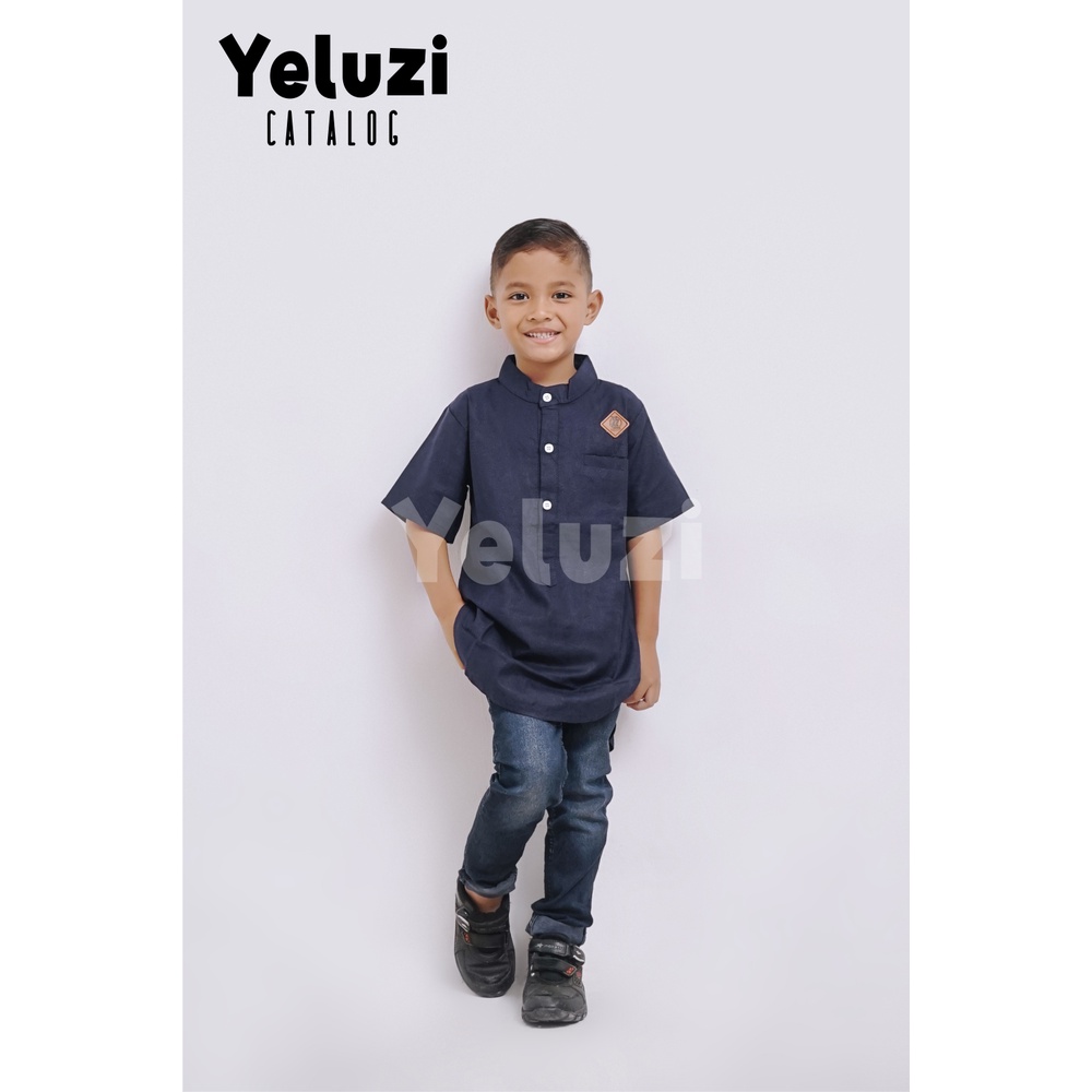 BAJU KOKO KURTA ANAK LAKI LAKI 2thn-8thn - Koko Kurta Anak Murah Katun Rami - Kuning Kunyit Biru Navy