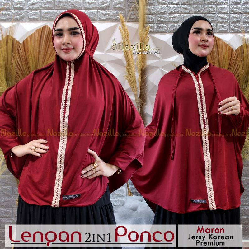 Jilbab Khimar Instan 2in1 Lengan Ponco Ori Nazilla