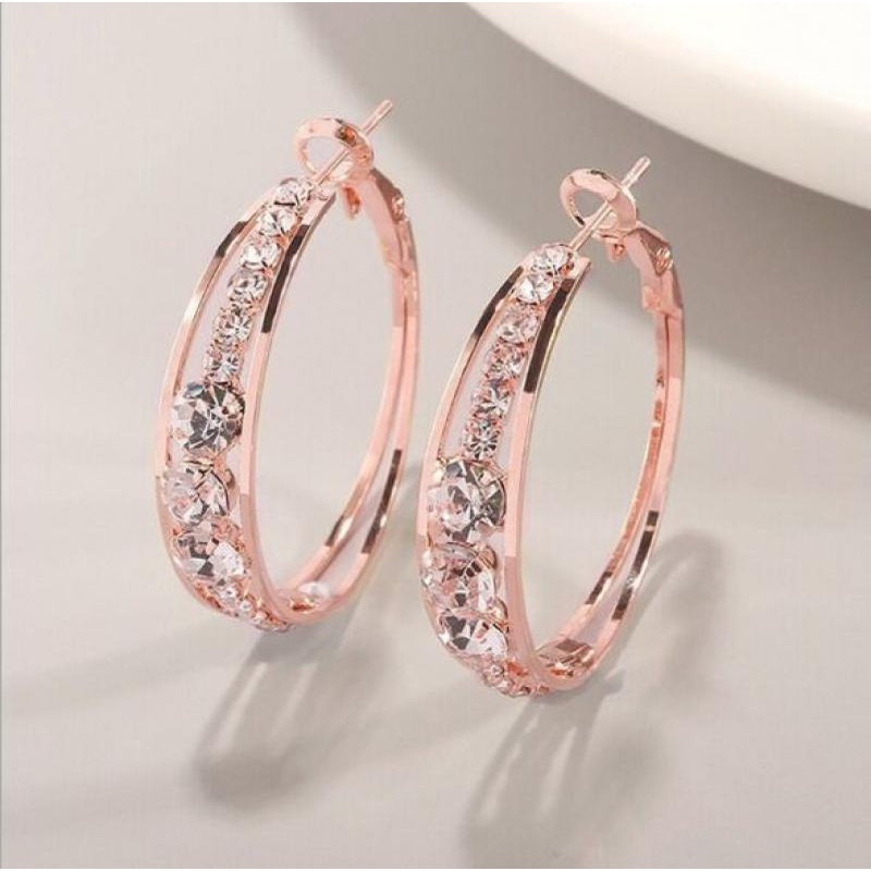 Anting Hoop Zircon Berlian Imitasi Bentuk Lingkaran Untuk Wanita