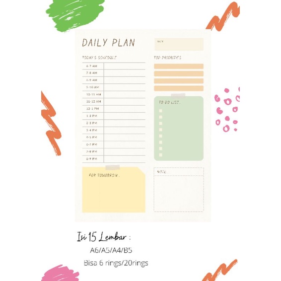 

Daily planner (isi binder) Monthly planner Weekly Planner dengan design lucu A5/A6/B5