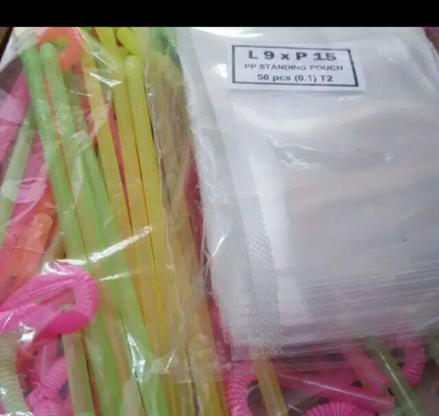 Paket Standing Pouch Um 9 X 15 Plus Sedotan Funky ( 50 Pc )