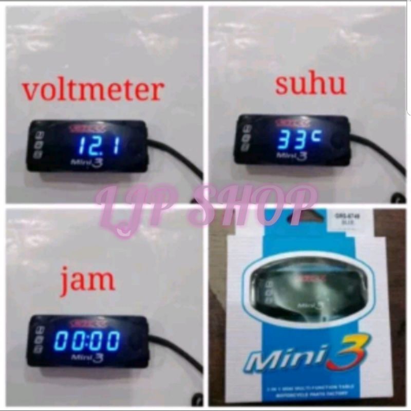 Voltmeter aki 3 in 1 suhu plus jam