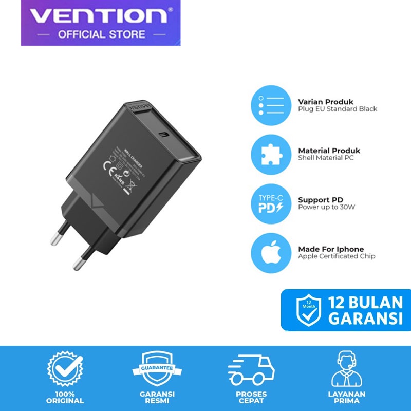 Vention Adaptor USB-C Charger 30W USB PD 3.0 Very Fast Charging