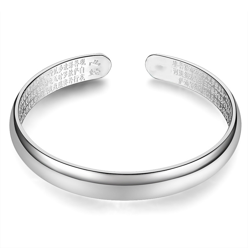 999 Sterling Silver Plated Smooth Bracelet Simple Fashion Opening Adjustable Ornament