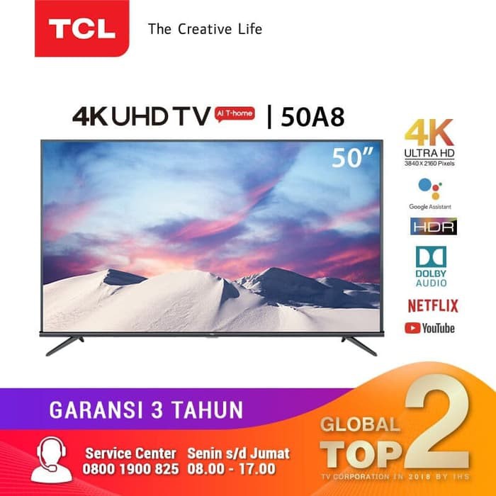 LED TCL 50A8 50 INCH ANDROID SMART TV UHD 4K