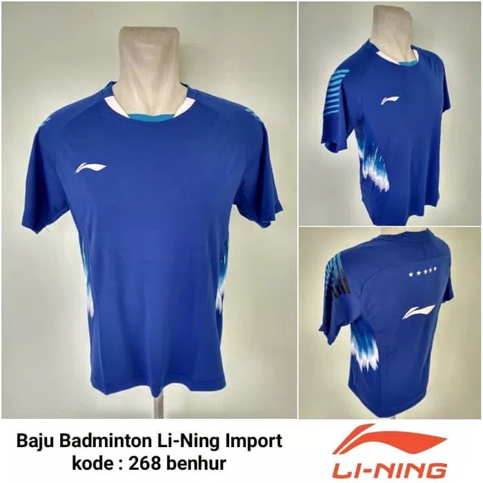 Baju olahraga kaos Badminton lining grade ori Impor Biru
