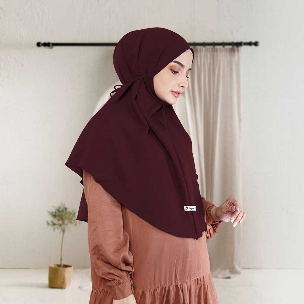 Bugis Hijab - Bergo Maryam Polos - Ukuran L - Bergo Instan-MAROON