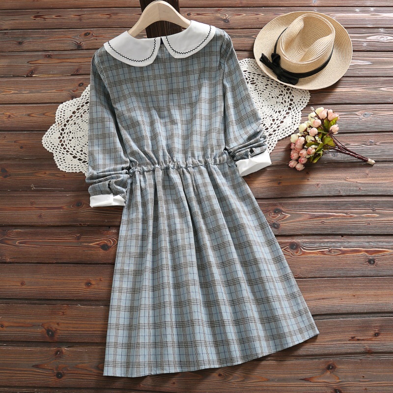 MR-79 high quality midi dress serut pinggang tartan japan mori fashion import jepang