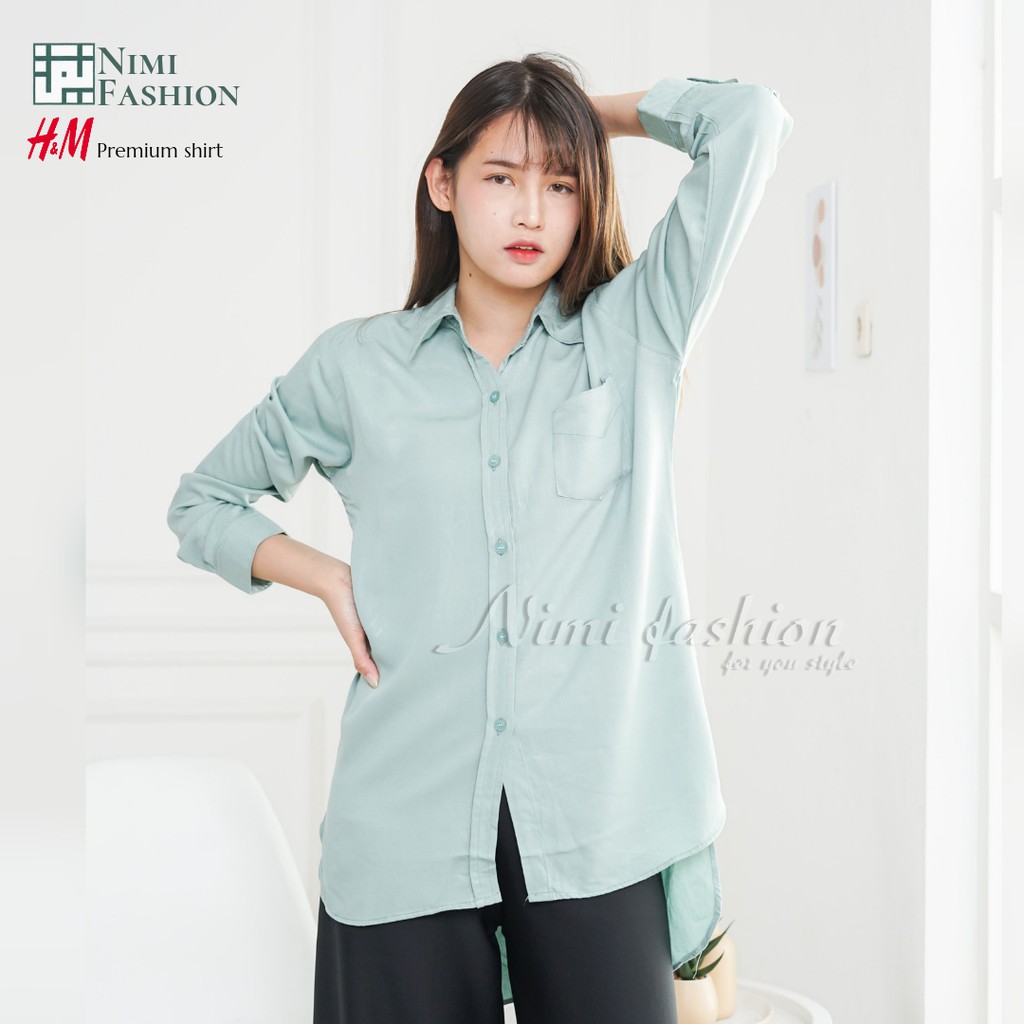 Kemeja Basic Wanita Premium / Hnm Basic Shirt / Kemeja Polos Wanita / Kemeja Wanita Lengan Panjang