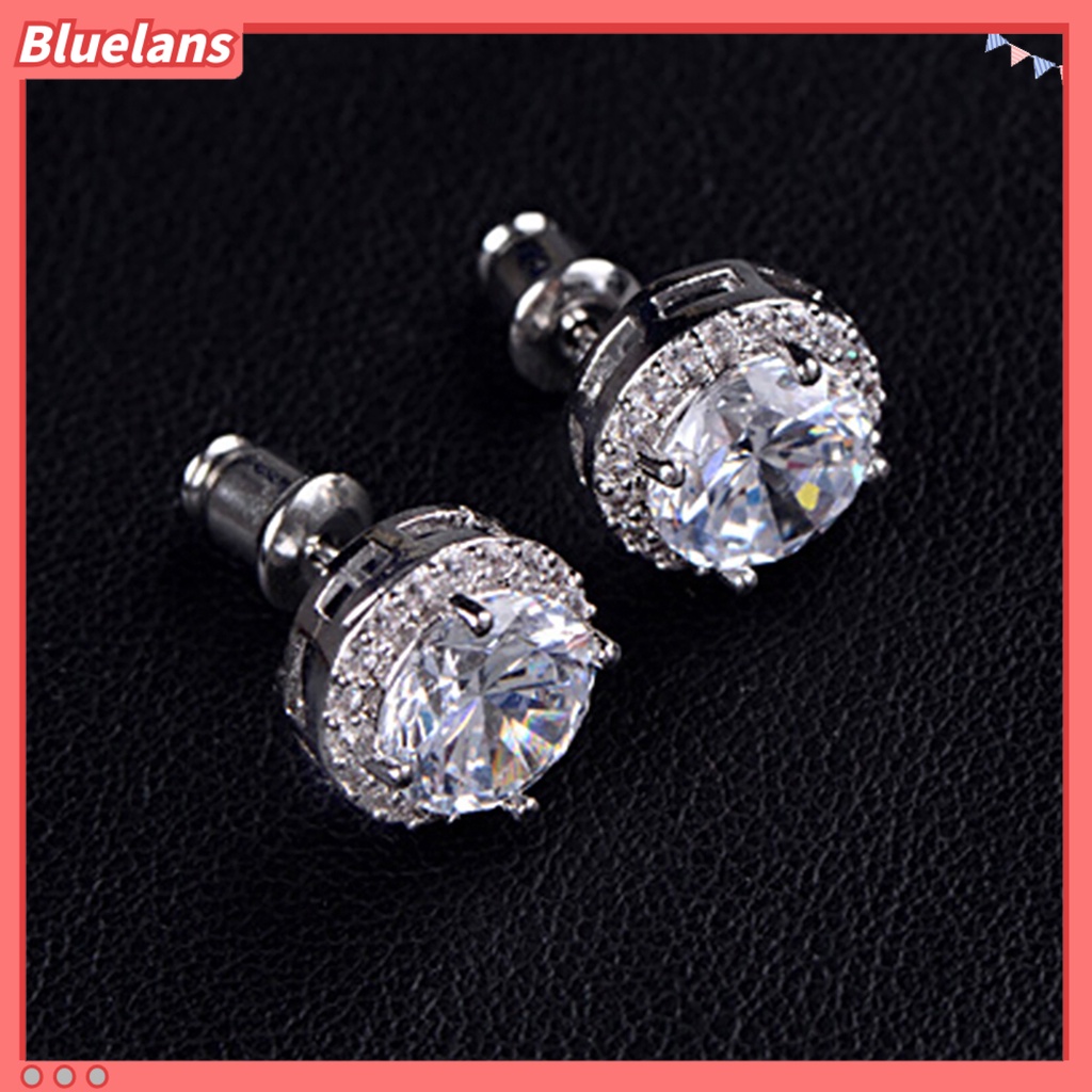 Bluelans Anting Stud Zircon Inlaid Serbaguna Warna Silver Untuk Pernikahan