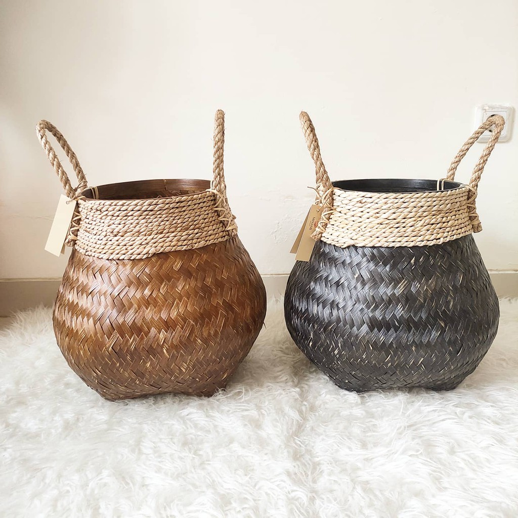 MINAMI Round Guci Yargici Cover Pot Guci Bambu Anyaman Bambu