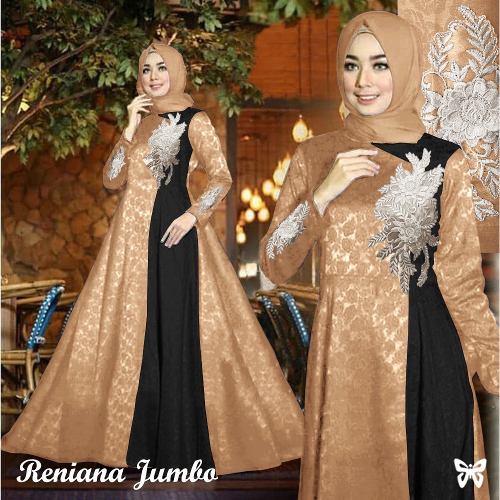 Maxi Gamis Pesta RENIANA L - 5XL Baloteli Emboss Motif Bordir Bunga Mewah Terbaru-1