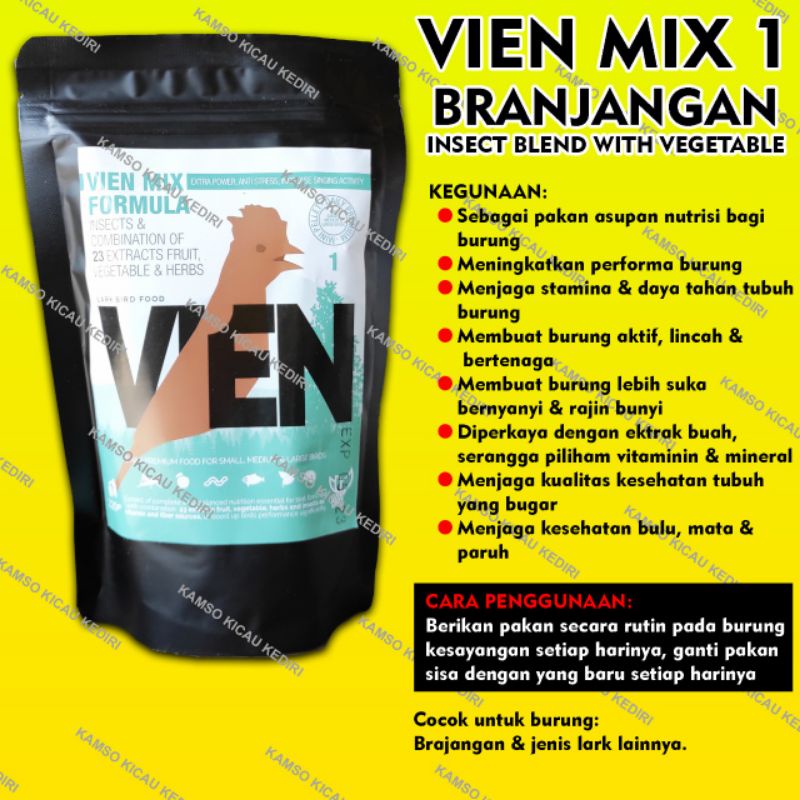 Voer vien mix branjangan voer pakan branjangan/lark 220gr vien hijau VIEN HIJAU