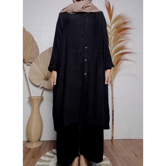One Set Setelan Tunik Rayon Polos Lengan Panjang / SETELAN TUNIK DEWASA FULL KANCING / SETELAN TUNIK