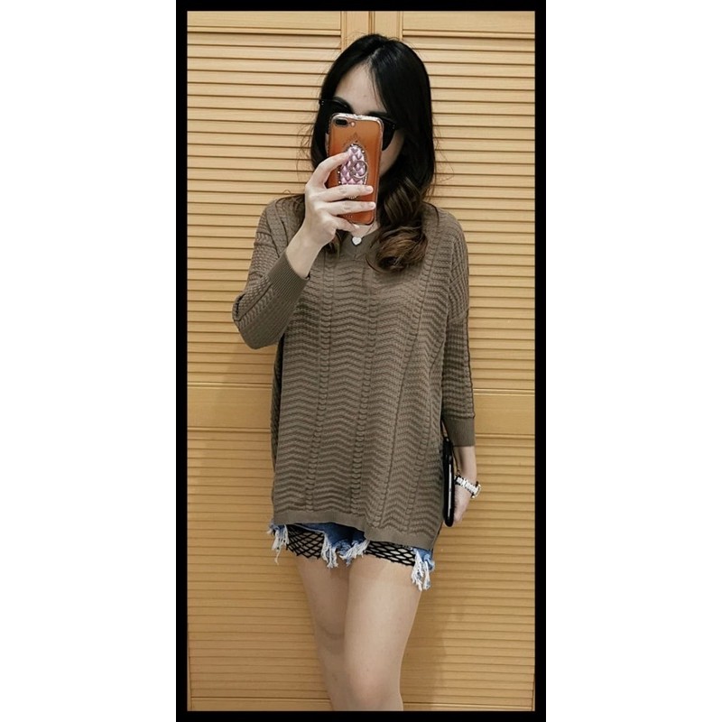  Oversize  knit sweater  blouse rajut  v neck emboss PREMIUM 