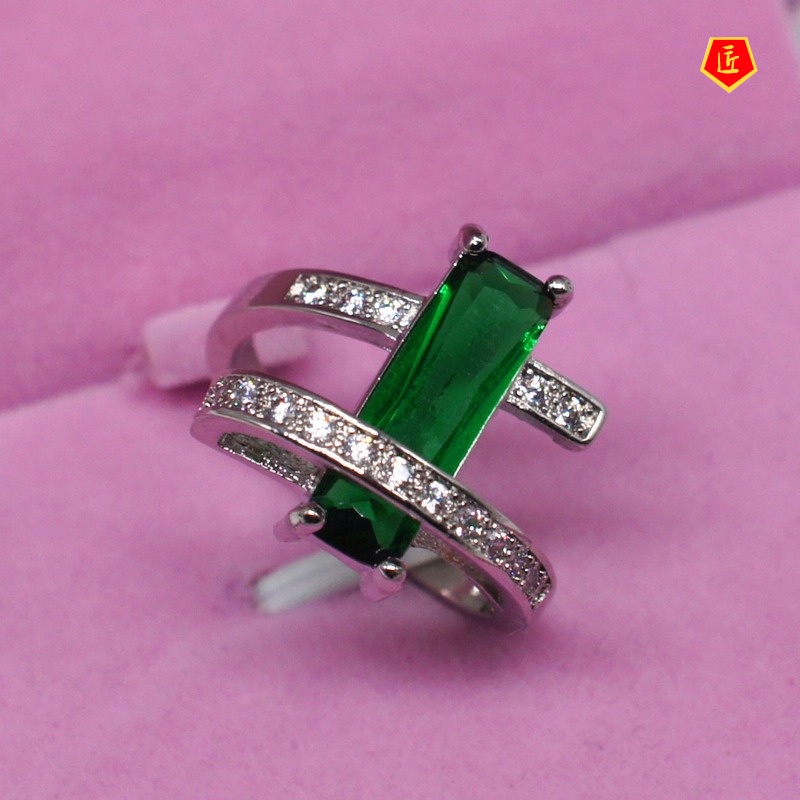 [Ready Stock]Popular Emerald Ring Female Fashion Personality