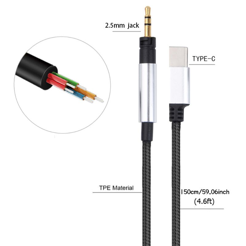 btsg 2.5mm to TYPE-C plug Replacement -Audio Cable For -Sennheiser Momentum Momentum 2.0 Cable Cords With Mic