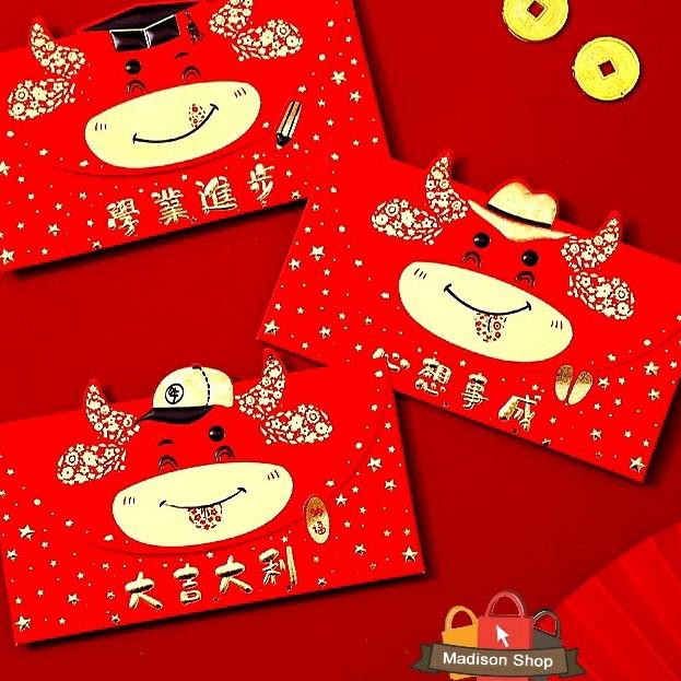 

pqd-42 HXT003 Angpao Amplop isi 3 Ampao Kerbau Merah Ampau Imlek Panjang