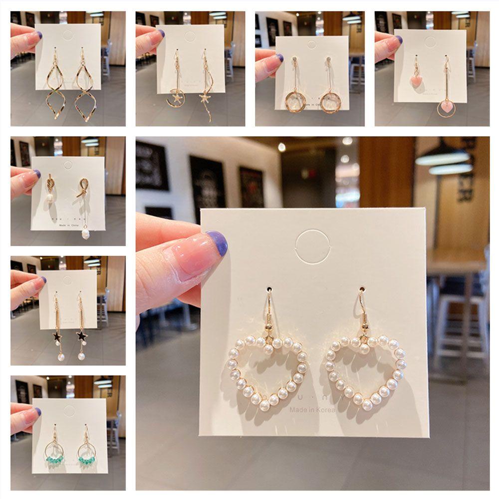 R-flower Pearl Earrings Wanita Manis Pernikahan Stud Earrings Fashion Asimetris Vintage Menjuntai