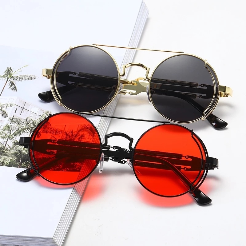 Men Fashion steampunk round gothic Sunglasses / Women Shades Vintage Classic UV400 Sun Glasses