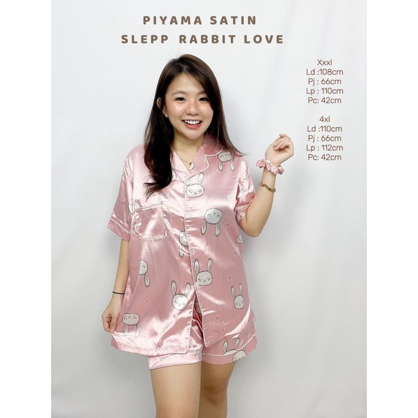 MDLV ~ Baju Tidur Piyama Satin Sleep Rabbit Love Navy HP Import