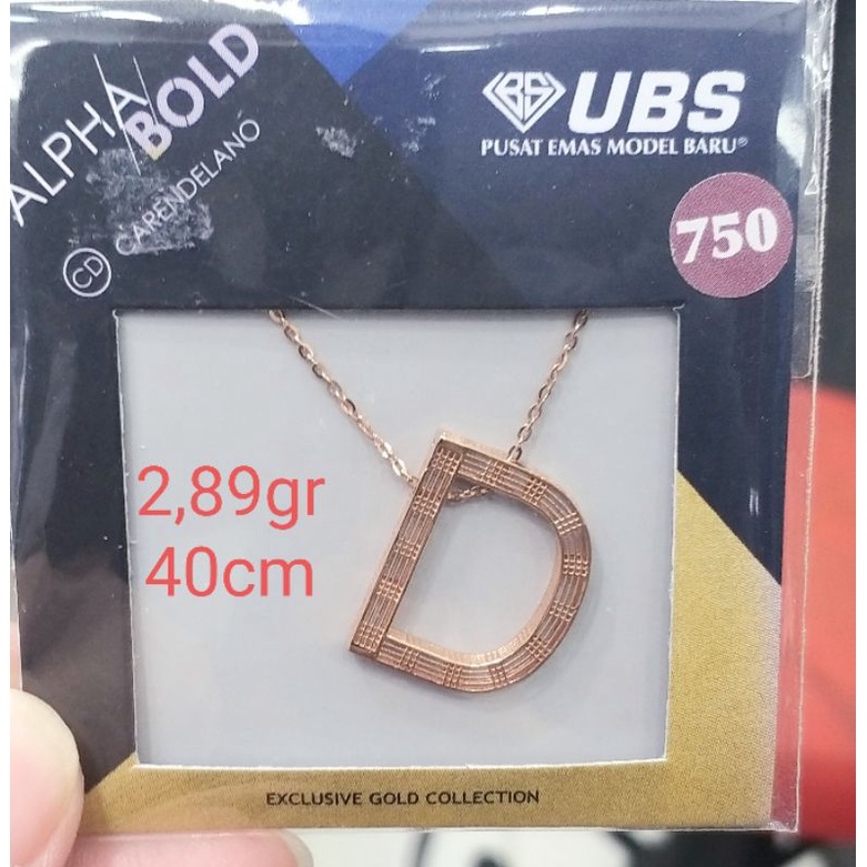 Kalung set liontin huruf D emas rosegold 750