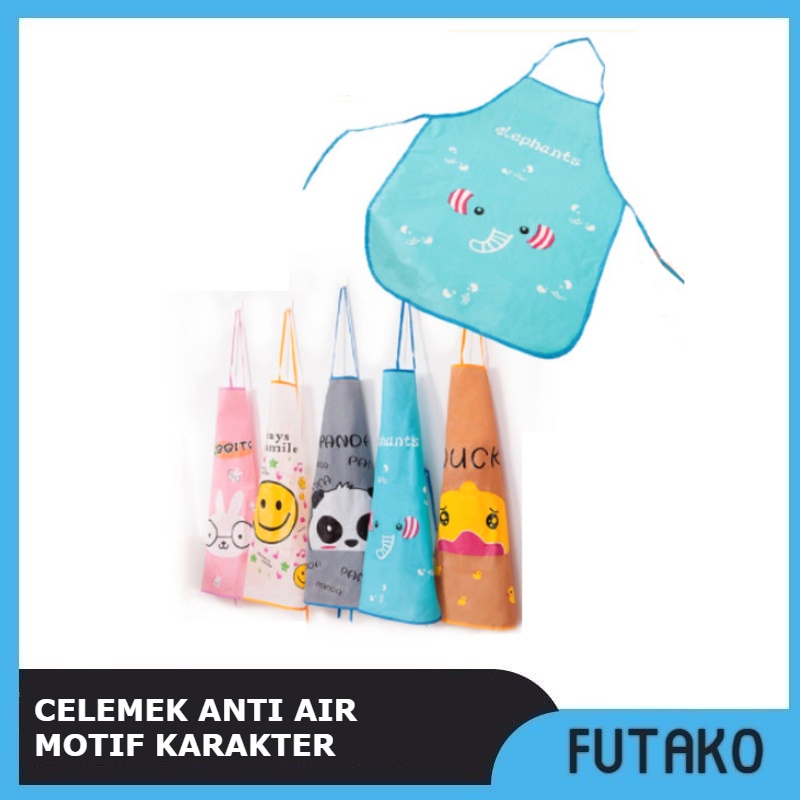 FUTAKO CELEMEK MASAK ANTI AIR APRON WATERPROOF DAN OILPROOF MOTIF KARAKTER  LUCU RANDOM