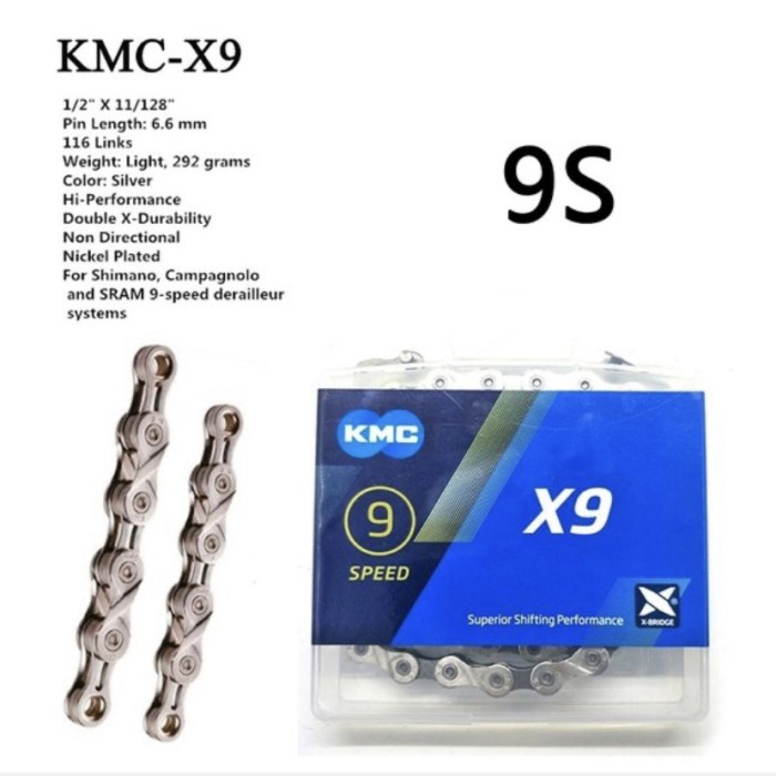 Rantai Sepeda KMC X9-9 Speed 116L Silver Original KMC