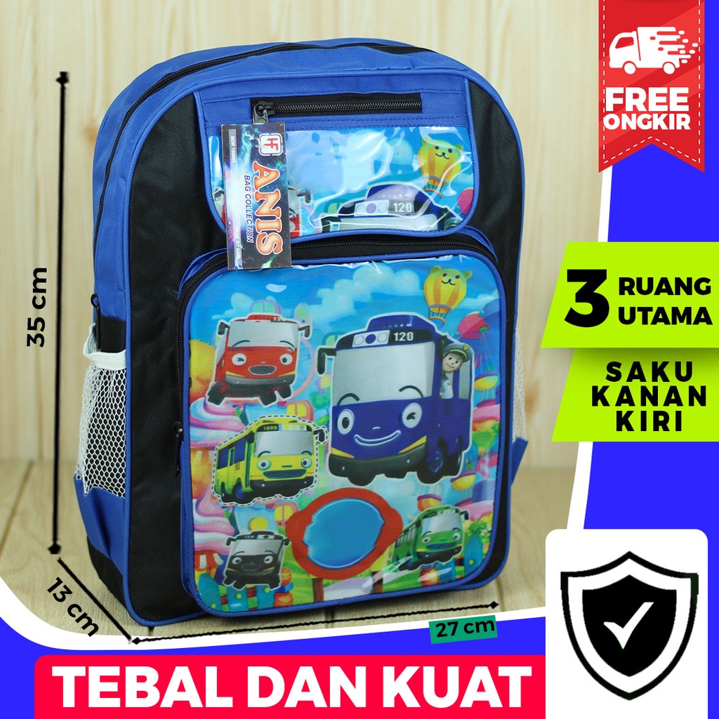 Tas Ransel Anak Keplek Little Bus Back Pack Karakter Anak Laki Laki Bahan Polyester Tebal Kuat Awet