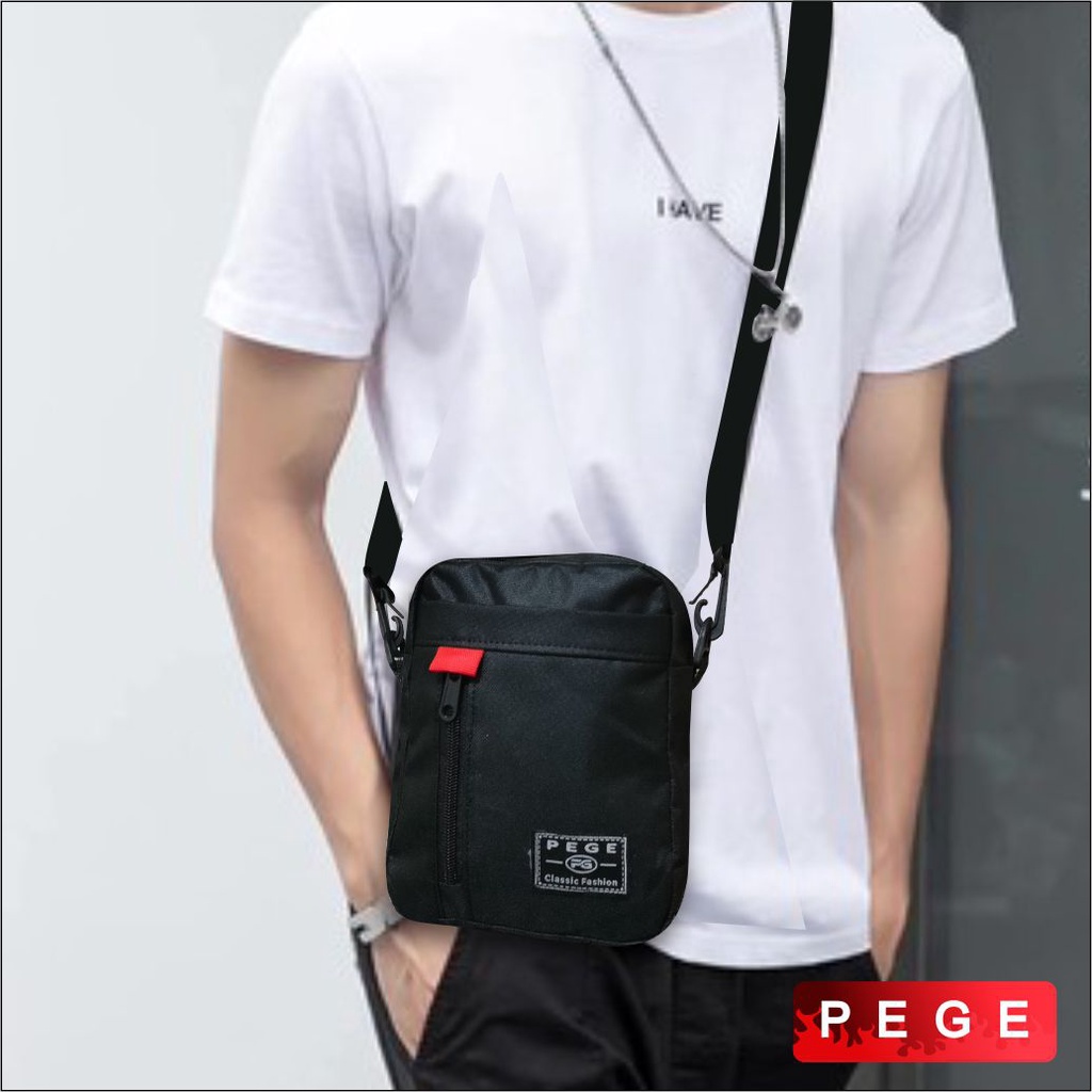 Tas Slempang Pria Unisex Slingbag Bahu Bahan Distro Hitam Simple - PEGE - 8909