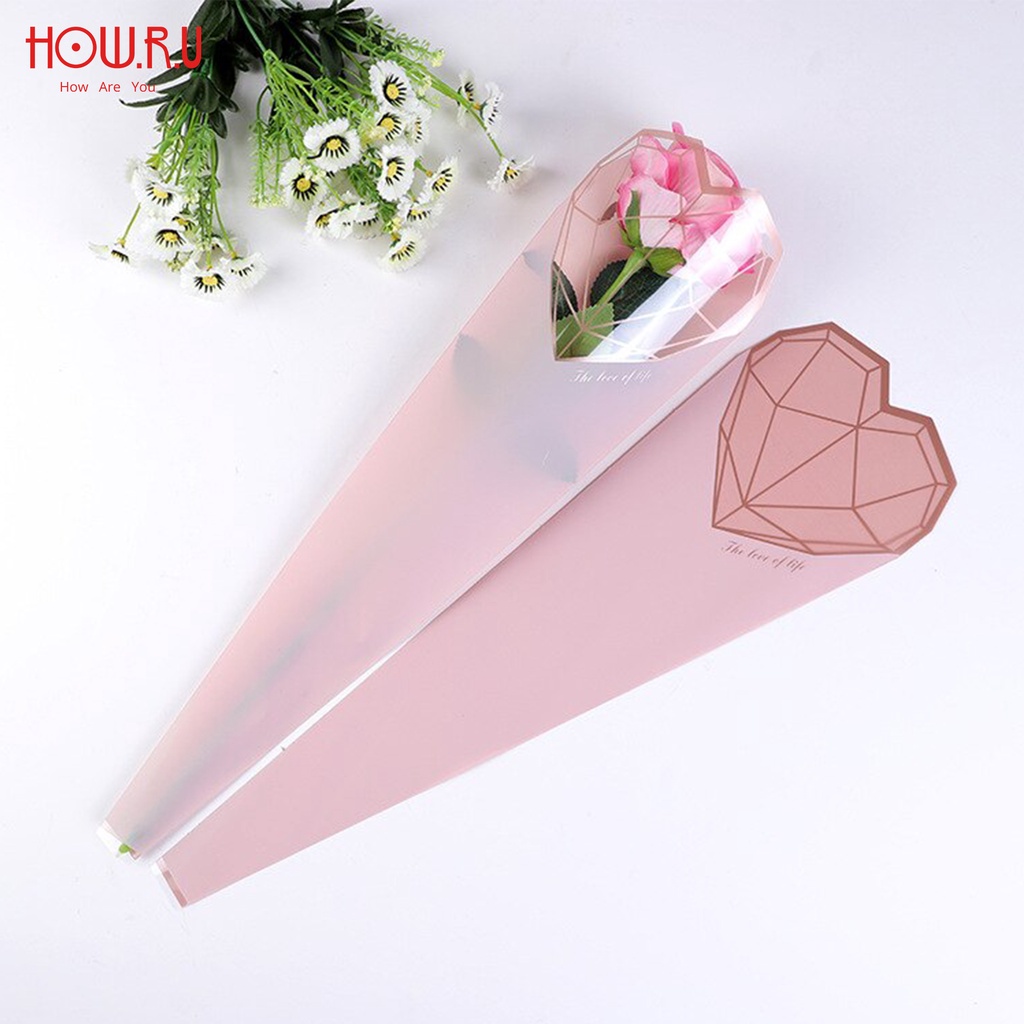 HOW.R.U | 20pcs - Kertas Buket Bunga Single Cellophane Flower Wrapping Model Corong Bentuk Hati