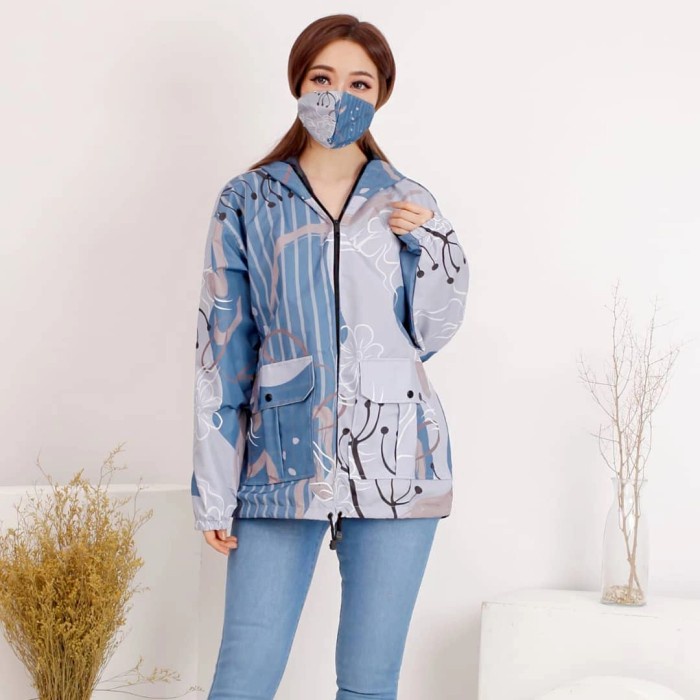 JAKET WANITA jaket parasut wanita printing motif grey blue/jaket gowes/jaket sepeda PARASUT CROP IMP