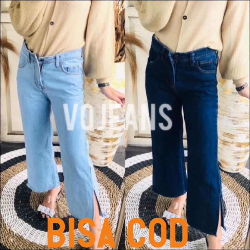 Celana kulot jeans belah polos celana panjang kulot belah samping