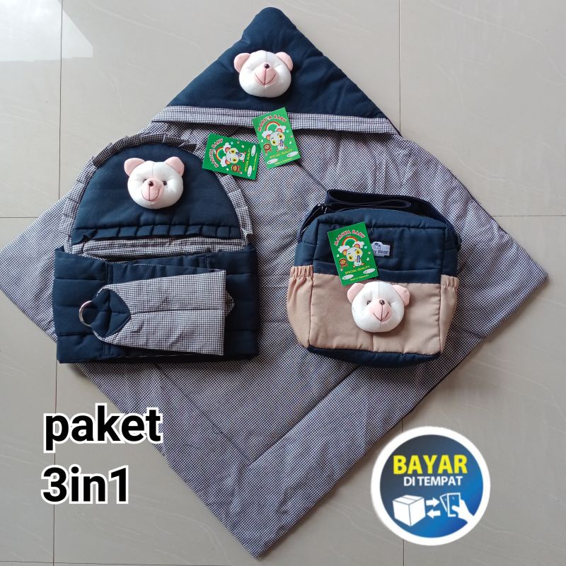 Paket 3in1 Tas bayi, selimut dan gendongan Bayi BONEKA BERUANG